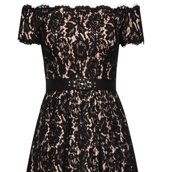 City Chic Off the Shoulder Lace Dreams Dress Black - Picture 2 of 7